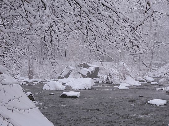 River by the Old Mill in Winter