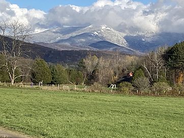 Riverside Meadow with snowy mountain in the distance